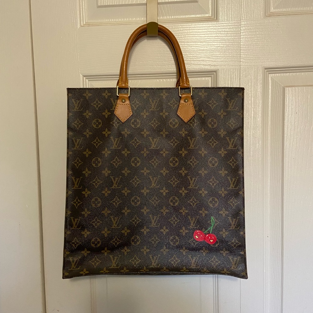 Vintage Authentic Louis Vuitton Sac Plat with custom painted cherries